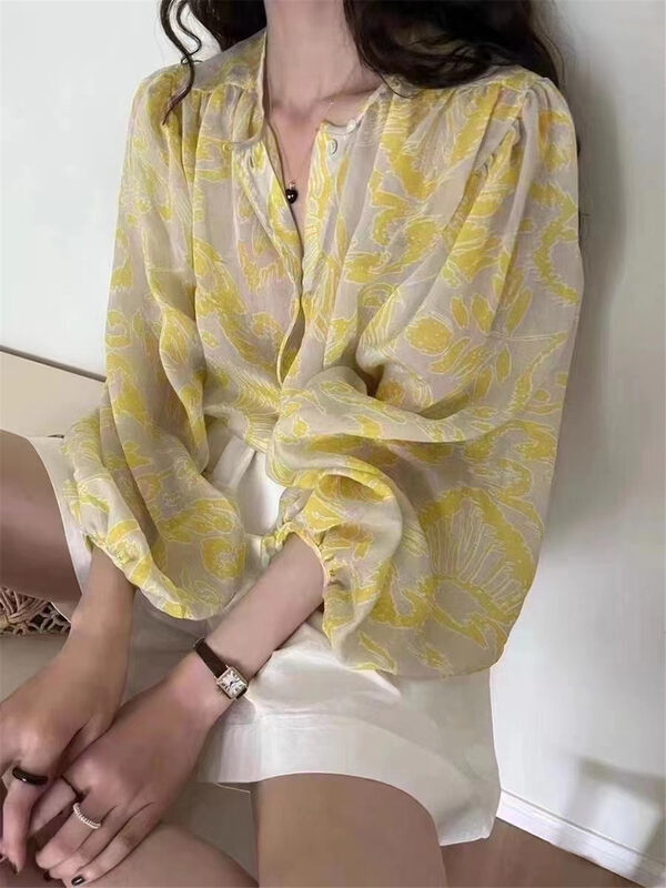 [women] floral temperament versatile shirt ys1-5236# zxl