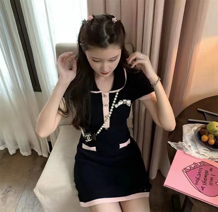 [MS studio] small fragrance color matching slim fitting Lapel dress (with detachable Brooch) 9260# PCZ