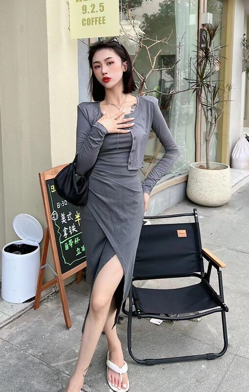 [ff.studio] small fragrance thin suspender dress + versatile short sunscreen shirt set 7179\ozq