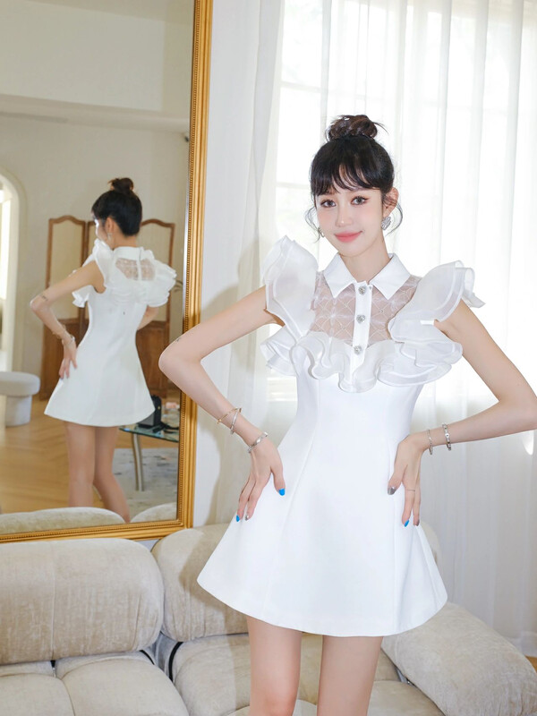 [Alala emelia] hollow lace shirt collar white dress l1873# jhy