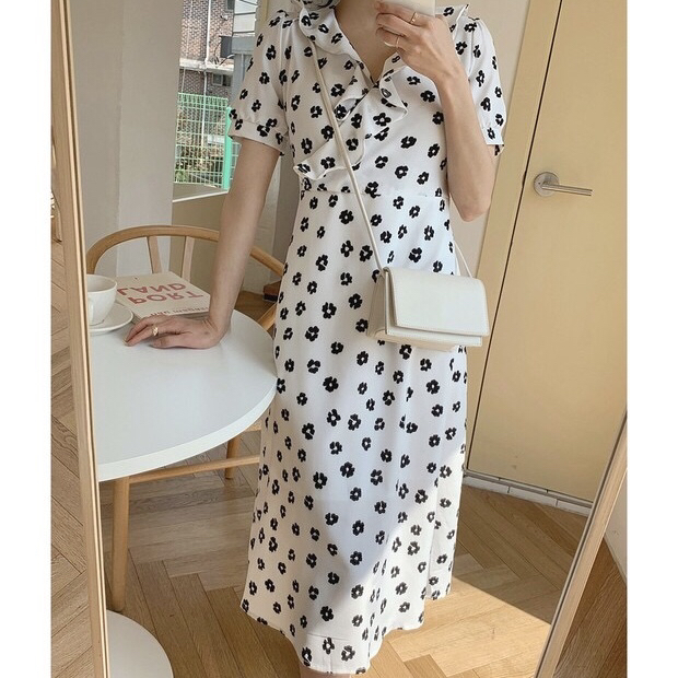 Original price 73.32! [baerman] bubble sleeve printed lady dress 18028# HBx