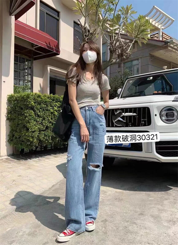 [wooden boat station] Korean loose and broken casual jeans (without belt) 30321 × hjy