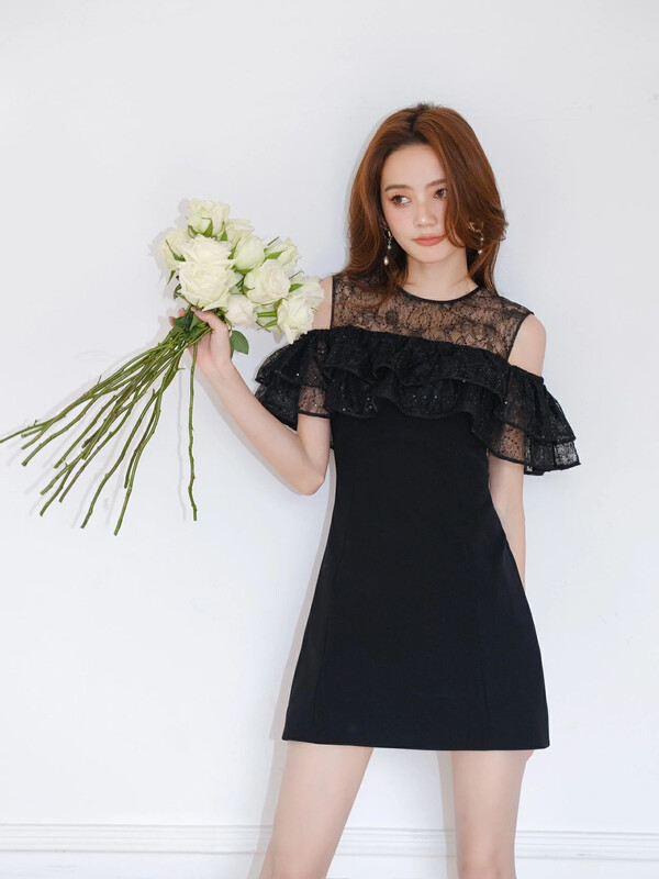 [Alala emelia] lace patchwork off shoulder salt senior dress l1887# jhy