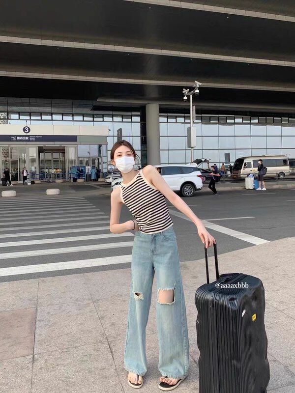 [MS studio] personalized design, pierced straight jeans 99398# PCZ