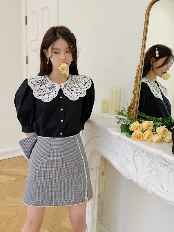 [Alala emelia] bowknot thousand bird check A-line skirt skirt skirt b1780