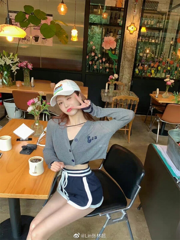 [MS studio] letter embroidered sunscreen shirt + lace up casual Shorts Set 5401# PCZ