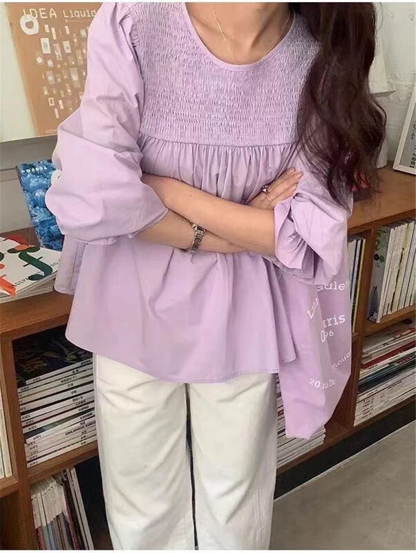 [gill] Korean version solid color loose shirt 6015\zsy