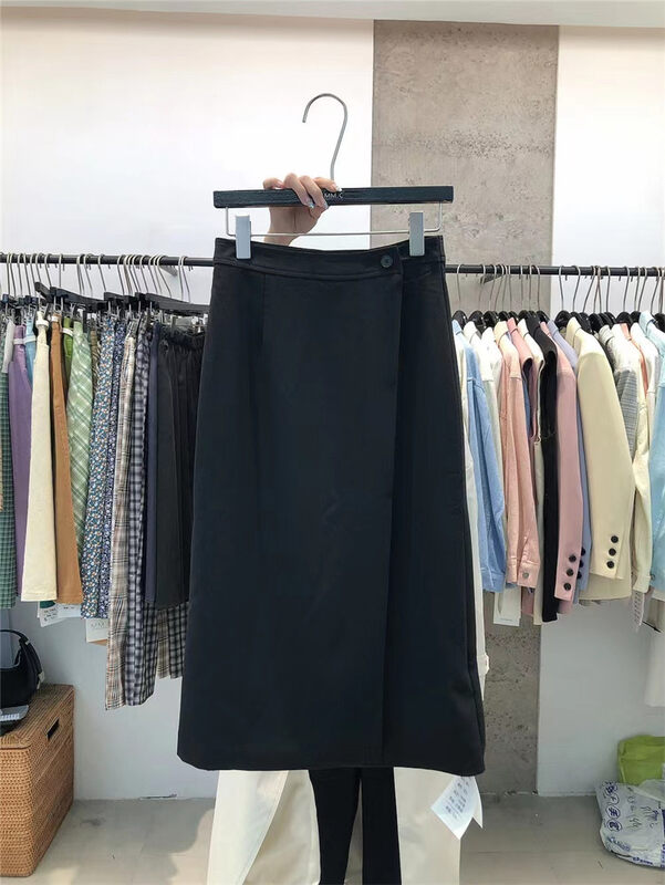 [mm.c] net version single button design skirt 82222-1# XJ