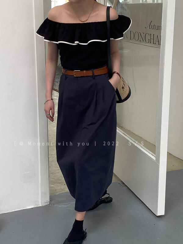 [moment with you] Korean loose slim skirt (with belt) t0811-j\lsw