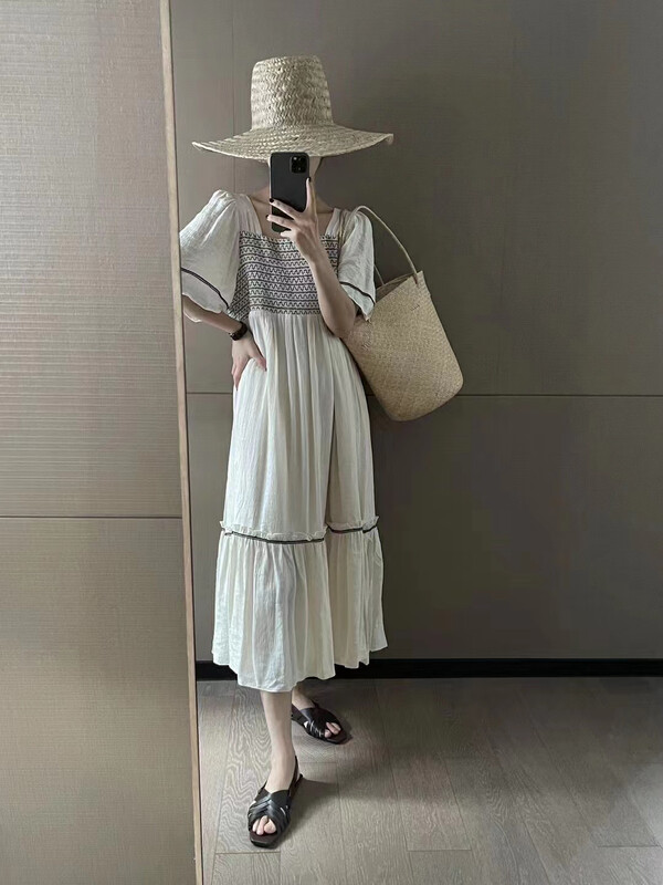 [Zoe Zoe] ethnic style stitching loose layered dress m371# zjy