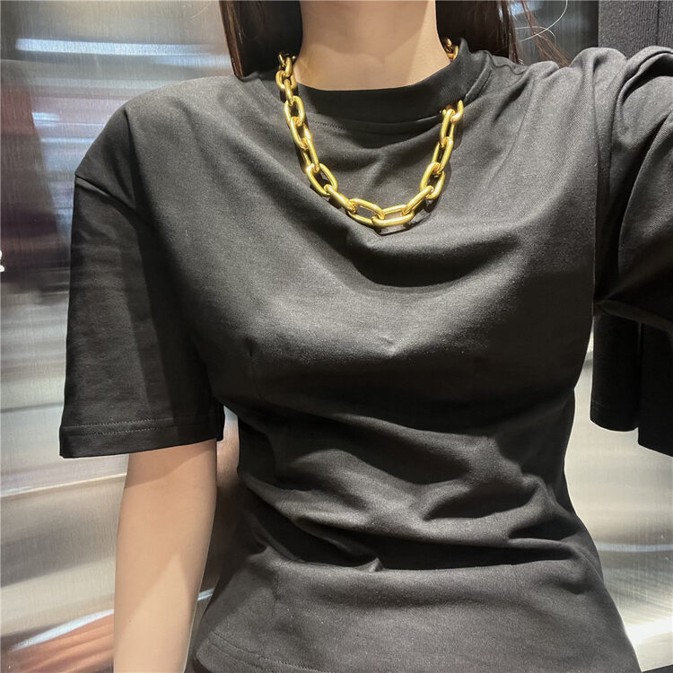 [laga] casual simple solid color short sleeved T-shirt (detachable with chain) 2339# JJ