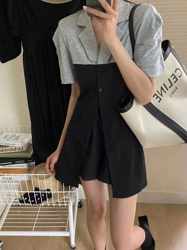 [Zoe Zoe] Korean color contrast shoulder pad suit + fashionable casual Shorts Set m525# zjy