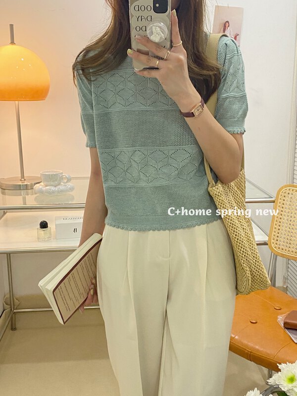 Original price 55.27! [c+home] round neck versatile Pullover short sleeve T-shirt 22215 \hbx