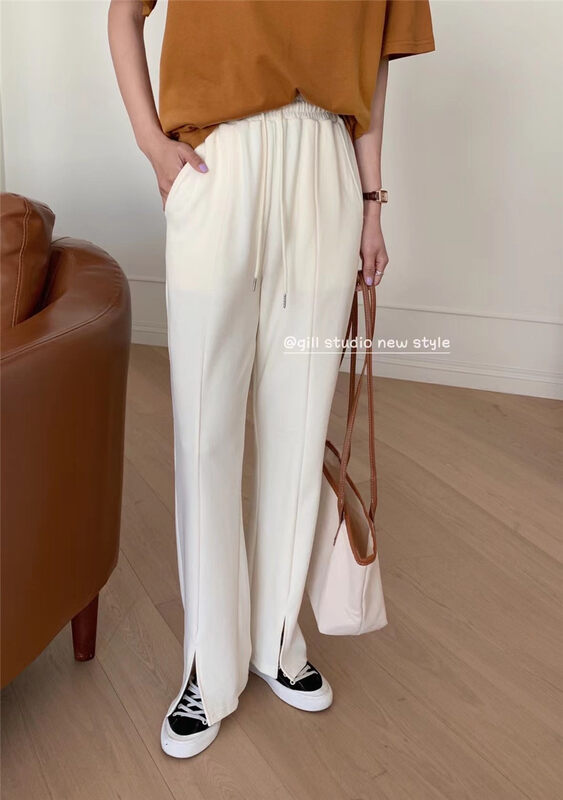 Original price 50.76! [gill] elastic waist straight tube split casual pants 9110# zjy