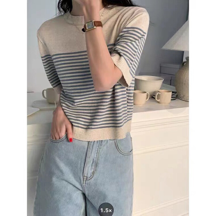 The original price is 43.99! New in early summer! [c+home] striped round neck fashion sweater 88001# HBx