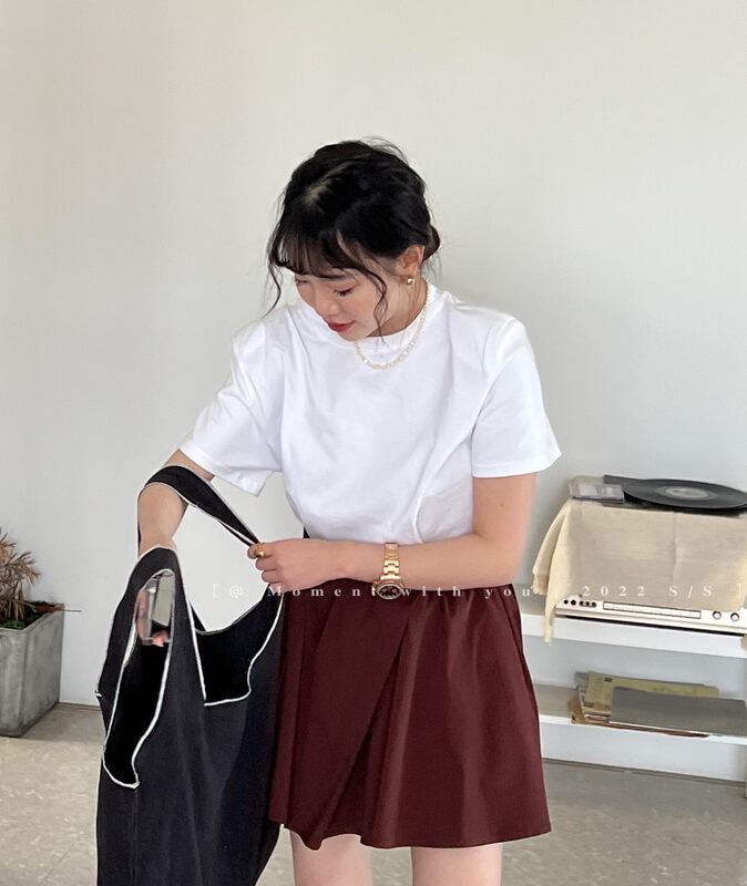 [event with you] high waist, simple and slim, navel exposed short sleeve T-shirt 2m186\lsw