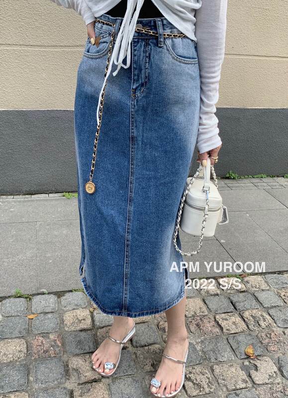 [APM yuroom] versatile high belt chain denim skirt (with chain) ys2-8115# LSL