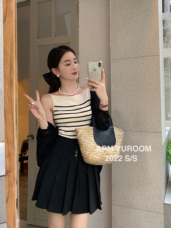 [APM yuroom] Hong Kong Style Vintage striped knitted vest / suspender ys3-8001# LSL