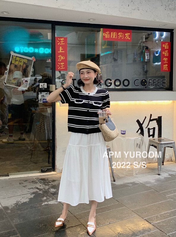 [APM yuroom] temperament stripe small fragrance T-shirt ys1-8099# LSL