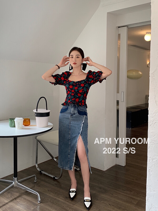 [APM yuroom] casual and versatile high waist thin split denim skirt ys1-8019# LSL