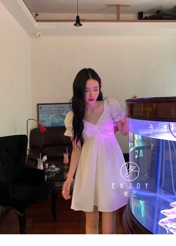 [enjoy · Yueji] Korean version small fresh drawstring dress 9073# PCZ