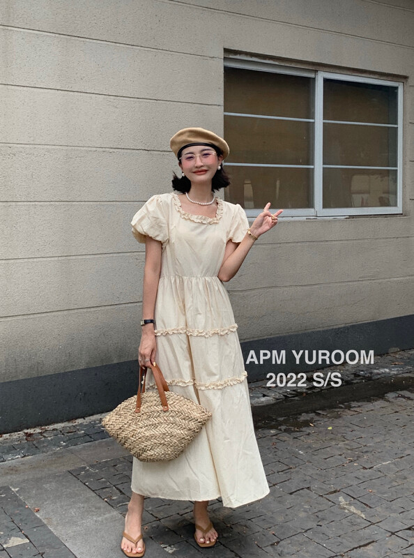 [APM yuroom] Korean Style Lace bubble sleeve dress ys1-8155# LSL