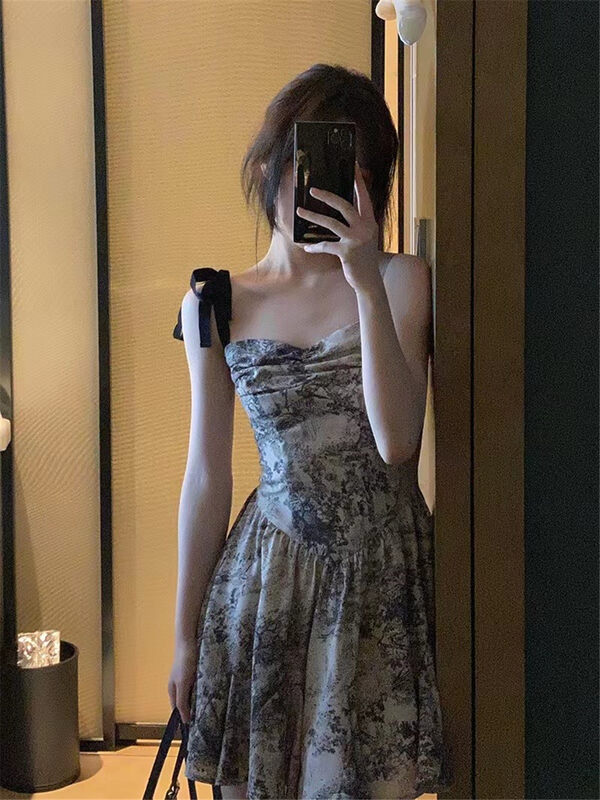 [six] suspender sexy ink painting dress ys1-6350 \pcz