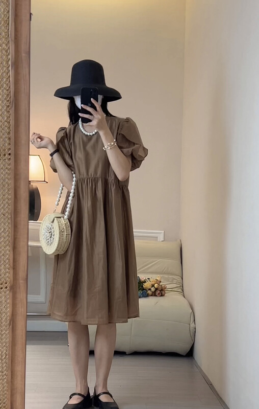 [Zoe Zoe] Korean loose gauze bubble sleeve medium length dress m1315# zjy