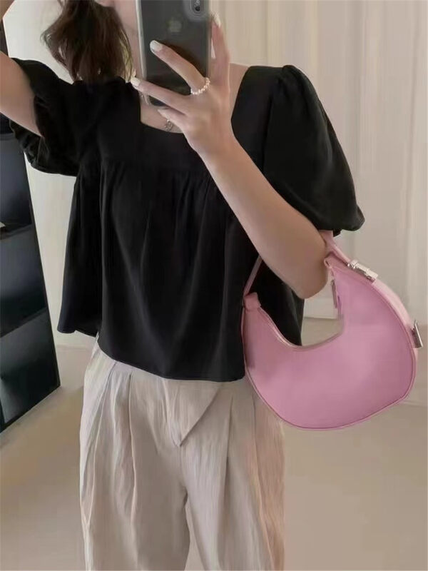 Original price 55.27! [gill] square neck bubble sleeve temperament shirt t603835; zjy
