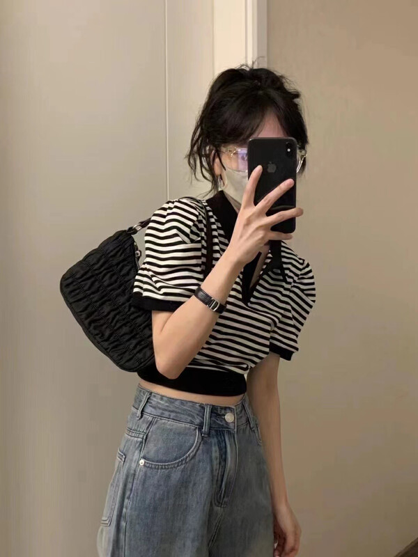 [Zoe Zoe] Striped Polo neck knit shirt m566# zjy