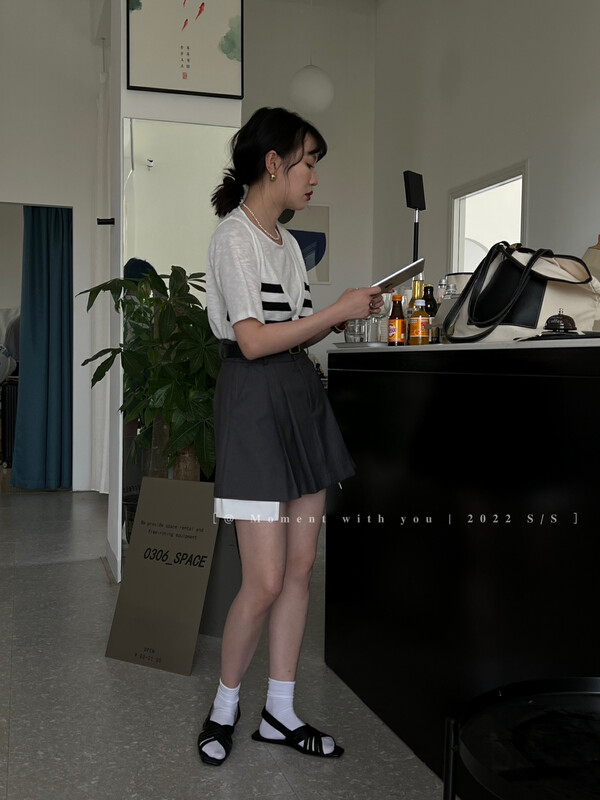 [moment with you] contrast crimping light proof slim skirt (with belt) t0851-j\lsw