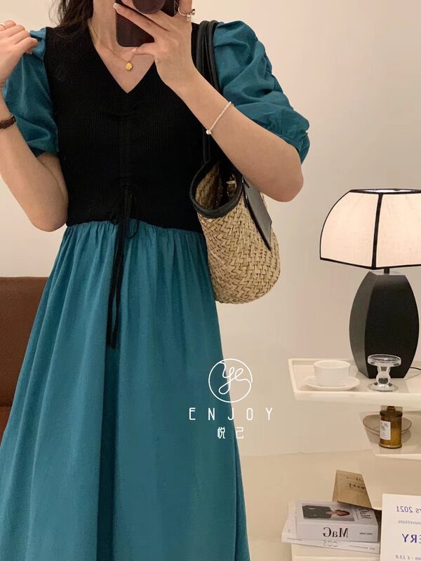 [enjoy · Yueji] stitched knitted slim dress 8968# PCZ