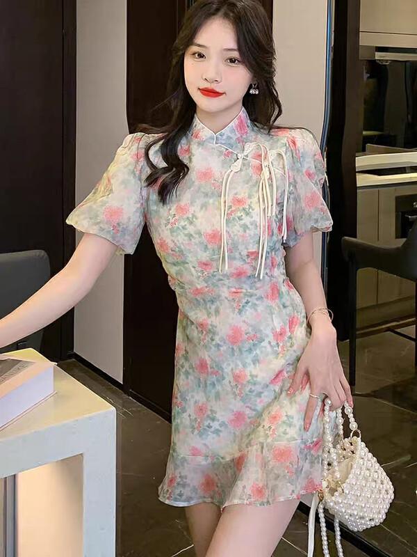 [Zoe Zoe] temperament floral waist dress m122# zjy