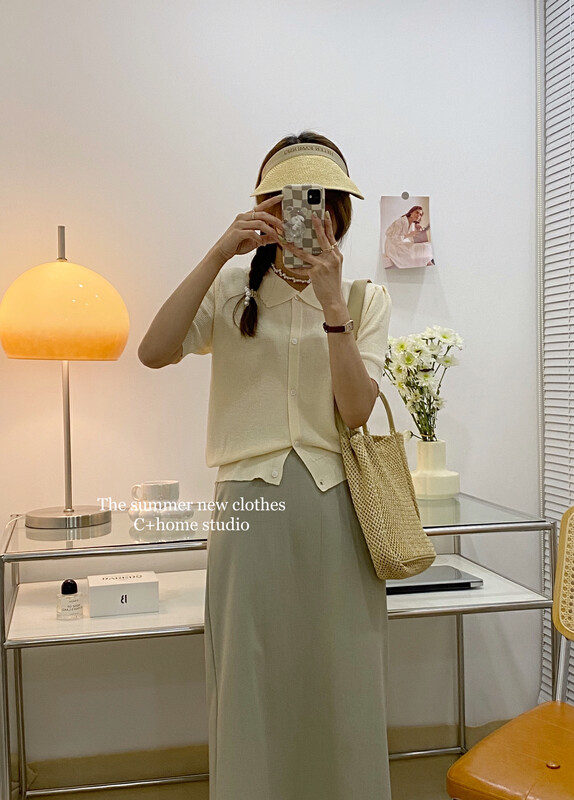 [c+home] Korean Lapel simple ice silk knitted cardigan 88002 \hbx