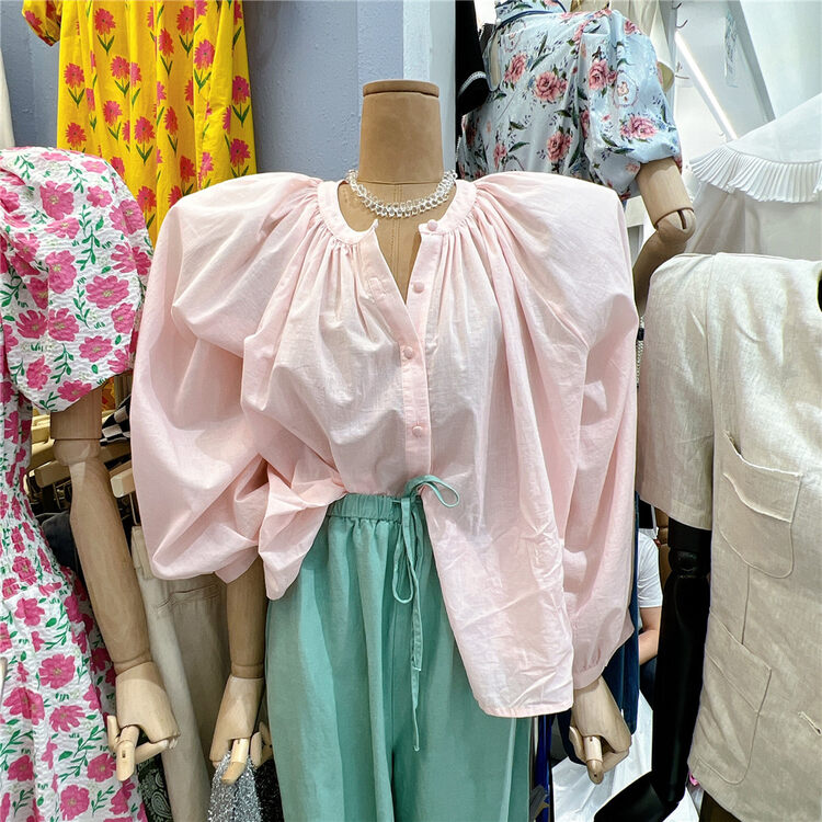 [miss coffee] simple lantern sleeve casual loose shirt 6875# XYJ