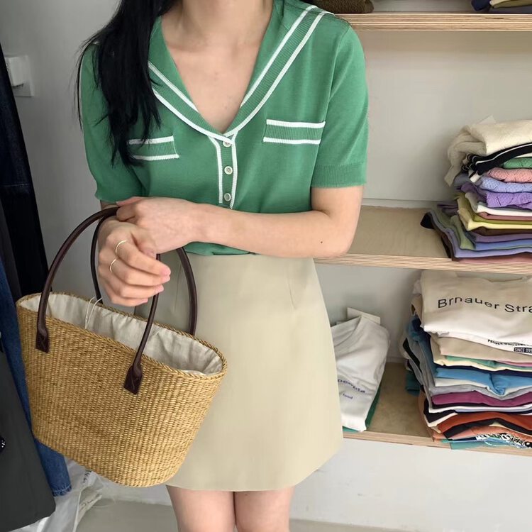 [c+home] versatile simple contrast T-shirt 88008 \hbx