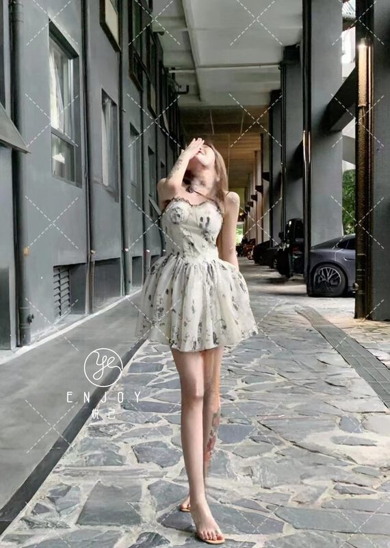 [enjoy · Yueji] suspender lady hem pleated pure desire dress 9063# PCZ
