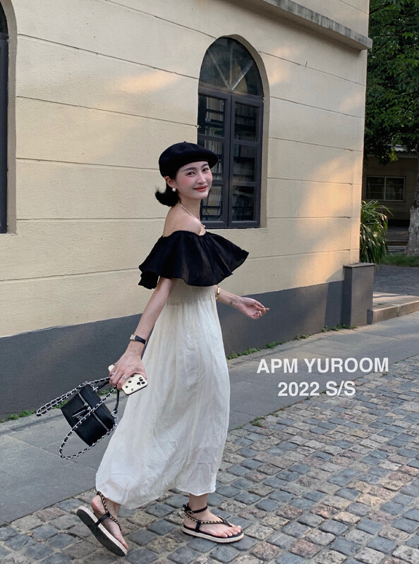 [APM yuroom] temperament Ruffle off shoulder dress ys1-8168\lsl