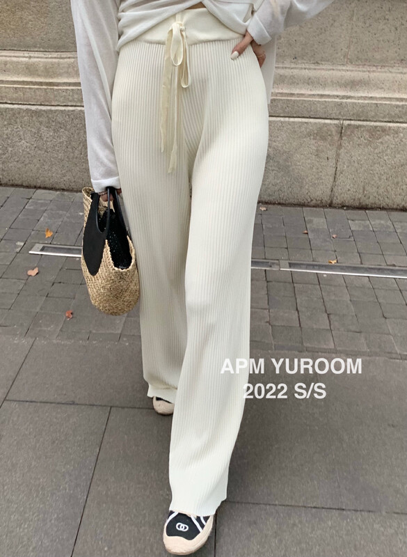 [APM yuroom] versatile high waist slim bandage knitted wide leg casual pants 22859# LSL