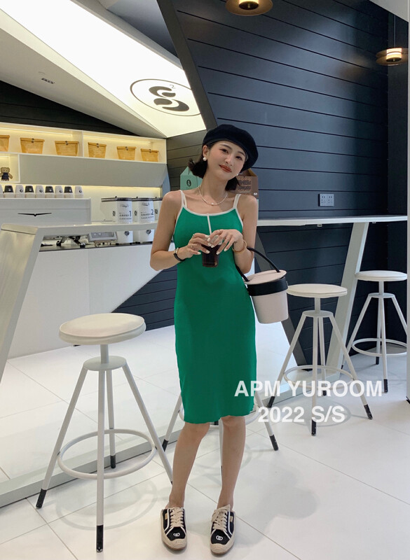 [APM yuroom] Korean version versatile ice silk suspender dress 22856# LSL