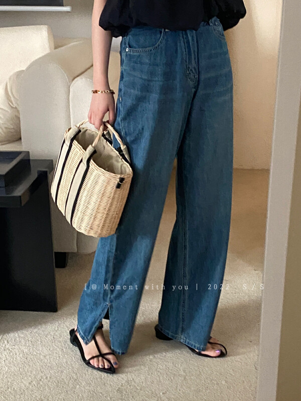 [moment with you] high waist slim straight side slit jeans 2m116\lsw