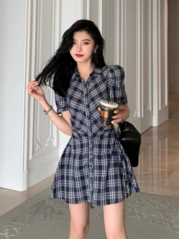 [Zoe Zoe] Korean Short Sleeved Plaid Dress + casual high waist skirt and Pants Set m520# zjy