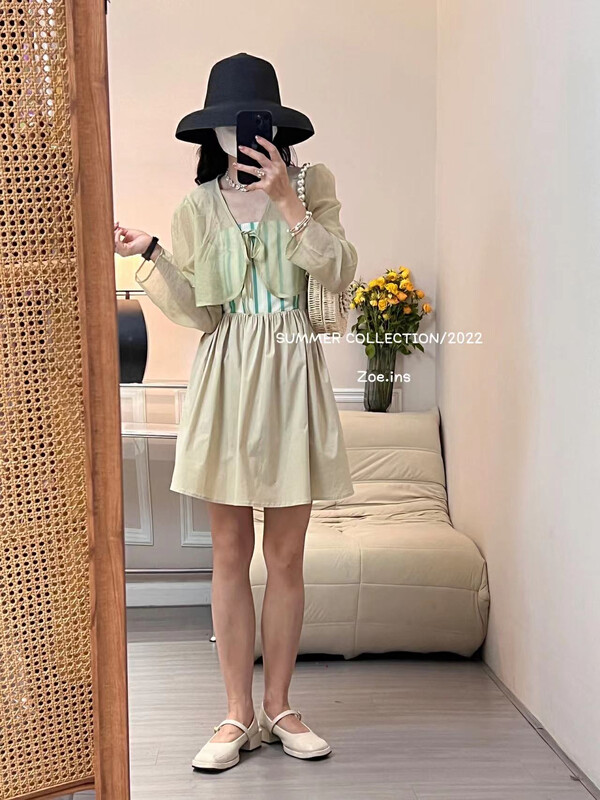 [Zoe Zoe] striped patchwork suspender dress c1157# zjy