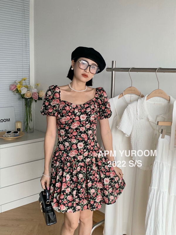 [APM yuroom] temperament sweet bubble sleeve floral dress 22250 \lsl