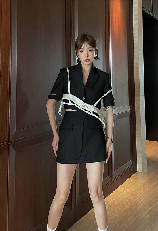 [laga] design sense retro fashion jacket + high waist skirt suit (with vest) 2328# JJ