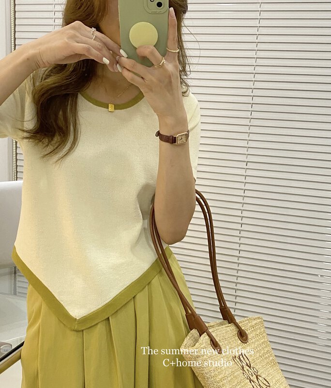 [c+home] crew neck contrast versatile T-shirt 88005\hbx