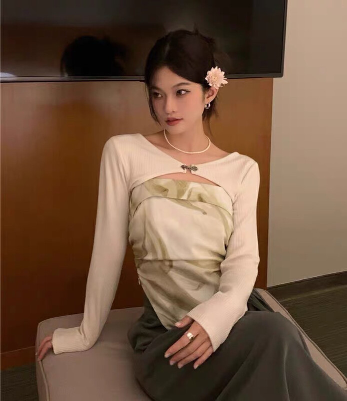 [Zoe Zoe] Korean version halo dyed flower suspender Vest + simple sunscreen shirt set m176# zjy