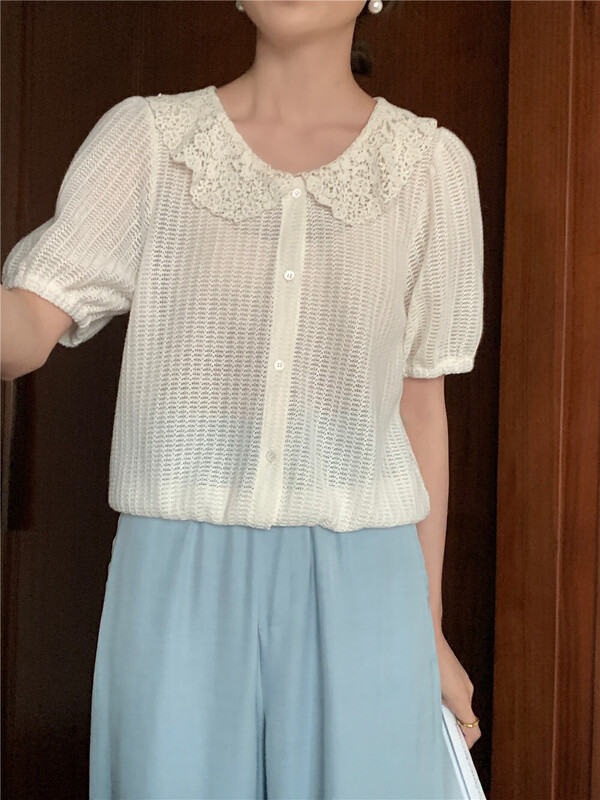 New in early summer! [c+home] Korean stitching lace design shirt 68825 \hbx