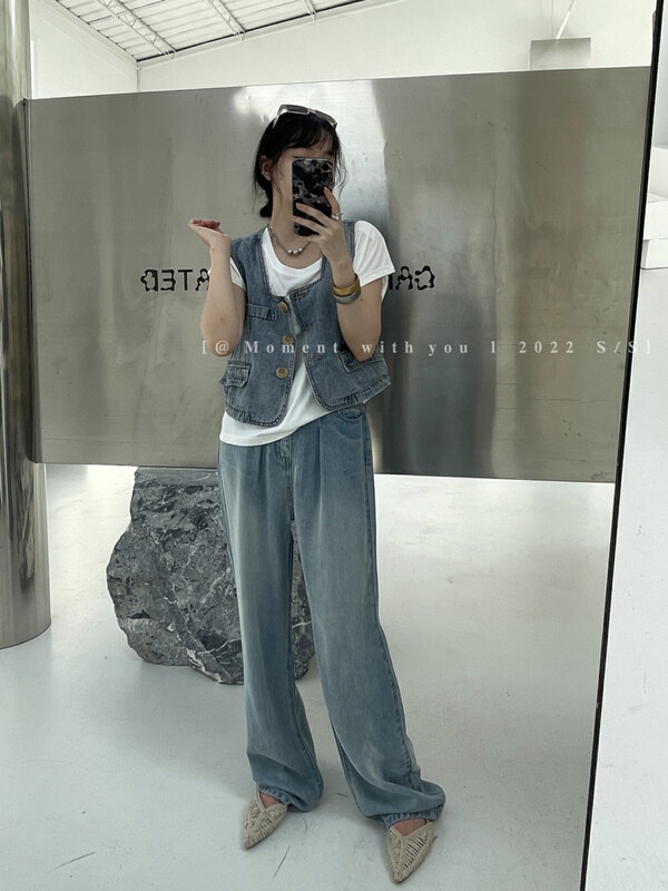 [moment with you] loose wide legged Hong Kong Style Vintage washed Vintage Jeans 2m255# LSW