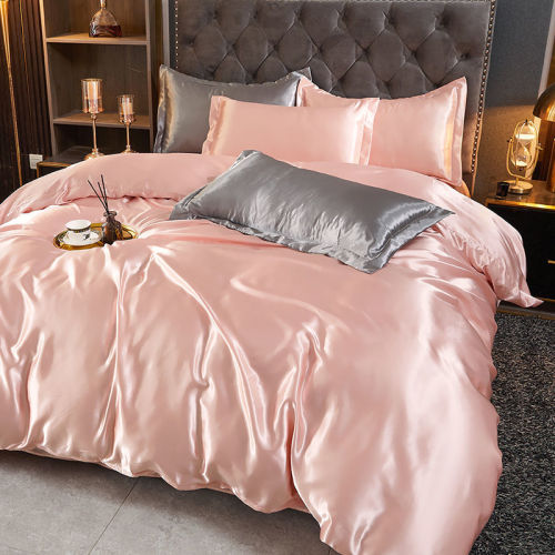 Summer naked sleeping ice silk four piece set of washing bedclothes quilt cover four piece set of student three piece set simple silk slip